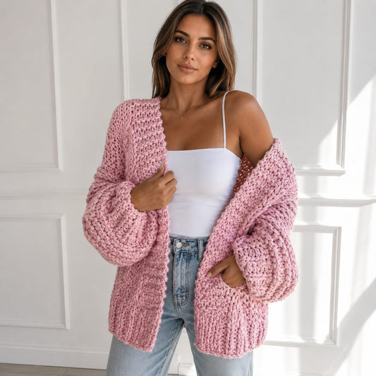 Chunky Knit Cardigan – Oversized Balloon Sleeve